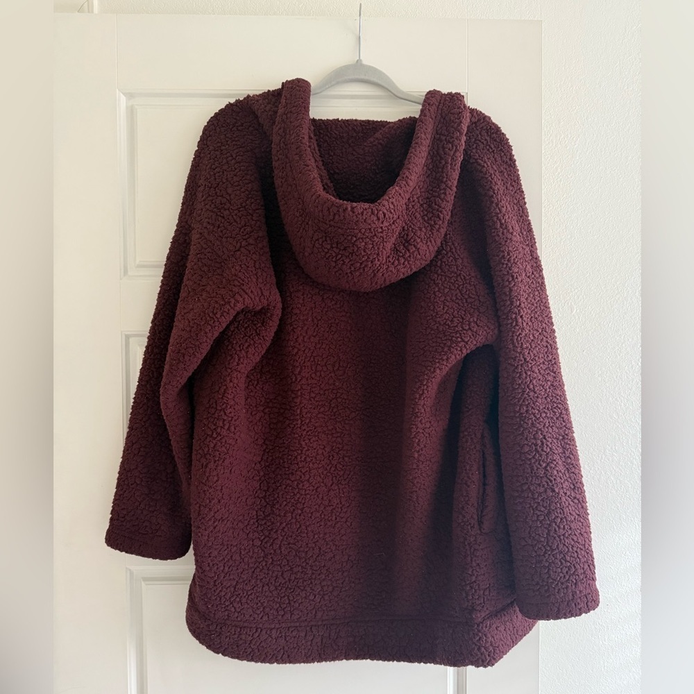 American Eagle Burgunday Sherpa Cardigan With Hood Size XS - Picture 4 of 5